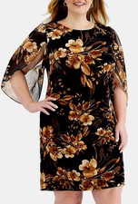 Women  s Formal Dress Plus Sz 22W Tulip Sleeves Sheath Connected Brown Black NWT