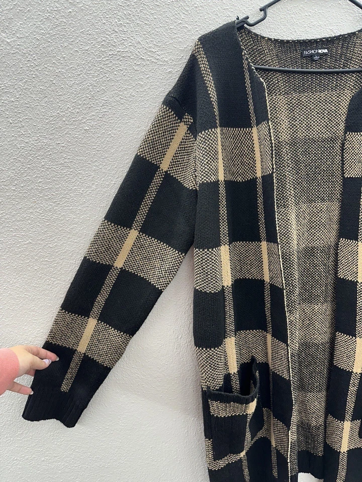 Cárdigan Nova de moda para mujer talla grande How You Plaid Me manga larga frente abierto Foto 2 de 4