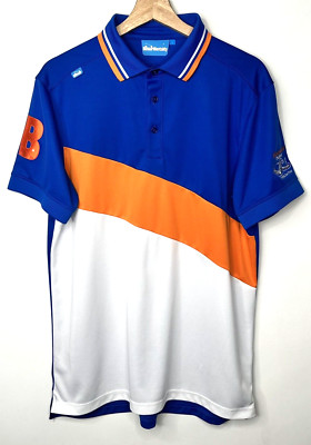Bunker Mentality Golf Polo Shirt Mens L Blue Orange Colorblock Logo Performance