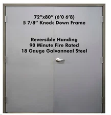 BRAND NEW Commercial Steel 72" x80" Double Doors w/Frame & Hinges Reversible