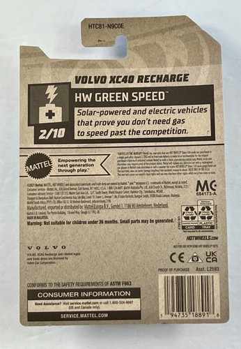 2024 Hot Wheels HW Green Speed 2/10 VOLVO XC40 RECHARGE White - Free Ship T36 - Picture 2 of 2