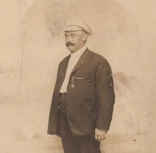 Older Man White Hat Fob European Style Unknown Location RPPC Real Photo Postcard