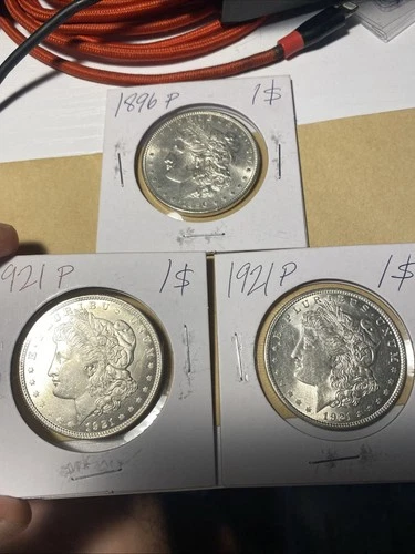 Lot Of (3) Morgan Silver Dollars- GemBU- 1896p & (2) 1921 P