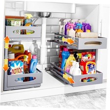 Under Sink Organizer, 2 Tier Under Sink Organizers and Storage, 2Pack Grey