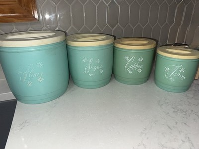 Stanley Atomic Turqoise Plastic Canister Set of Four Vintage - 1950 s
