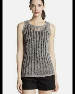 Milly New York Womens Open Knit Sleeveless Tank Top Gray Sz M