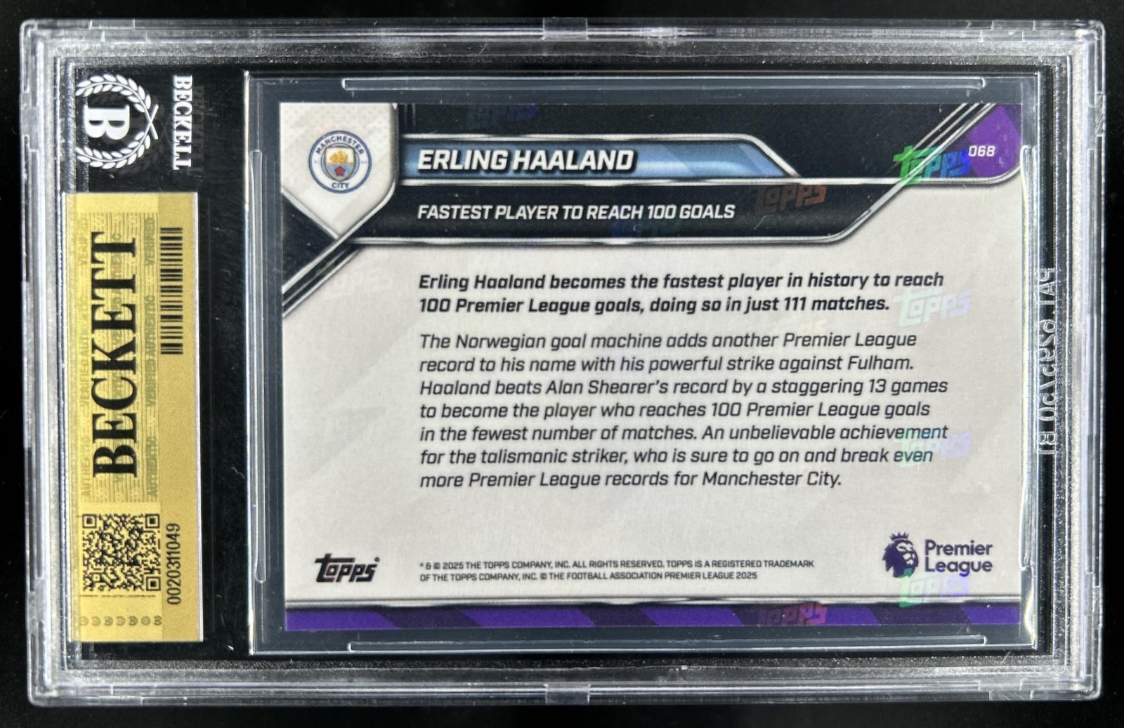 2025-26 Topps Now Premier League Erling Haaland Gold Foil #68 BGS 9.5 GEM MINT view 2