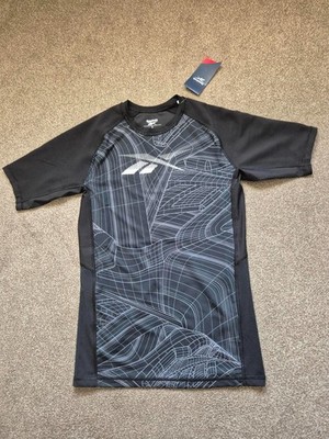 Reebok Printed Compression T-Shirt Herren Kurzarm Speedwick Oberteil Schwarz L