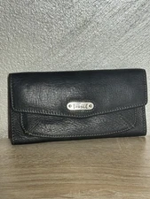 Vintage Fossil Olivia Envelop Flap Clutch Black Leather Wallet