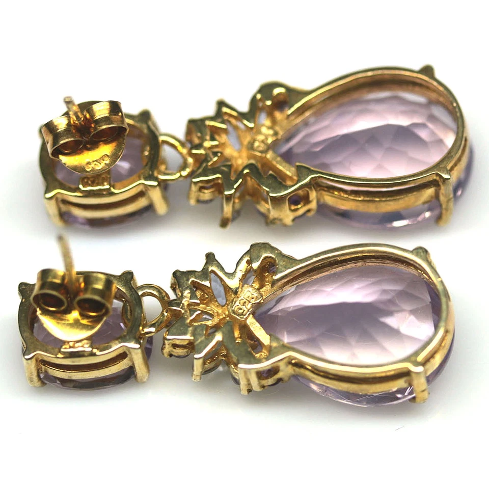 925 Sterling Silver 12 x 16 mm. Lavender Quartz, Amethyst & Tanzanite Earrings - Image 3 of 4