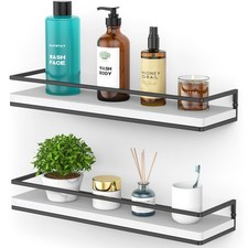 White Rustic Wood Floating Wall Mounted Storage Shelves Bedroom Decor 2 PCS