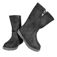 Cat Jack Toddler Girls Black Faux Suede Ruffle Mid-Calf Boots Size 6 Zip Up