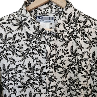 Vintage Men's 2XL Hawaiian Shirt Soft Tropical Black/Cream Men XXL Button Up