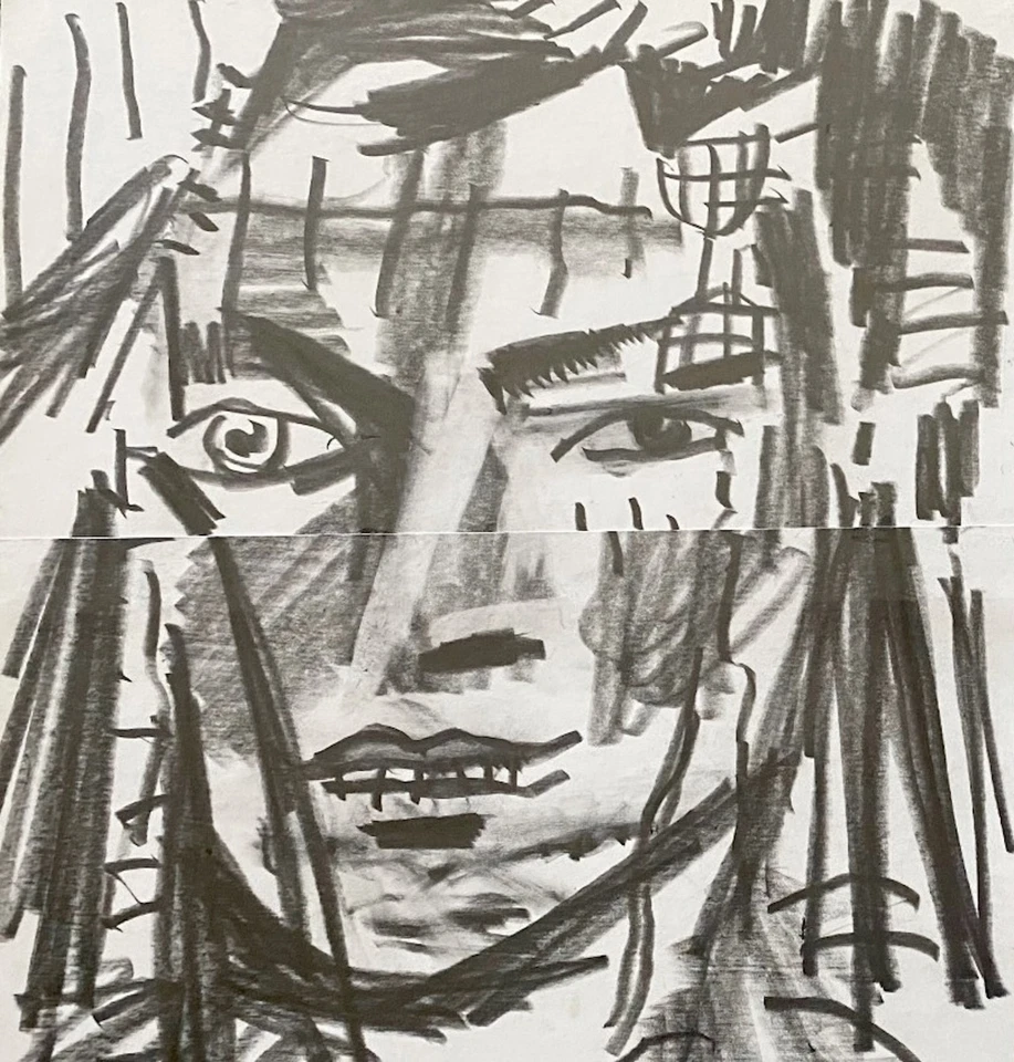 Dibujo artístico original - Dos hombres nativos americanos - Conjunto de díptico con carbón Foto 2 de 4