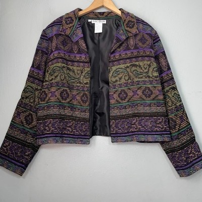 Nancy Bolen Jacket Size 14 Tapestry Cropped Brocade Western Boho Artsy Cowgirl
