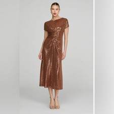 Halston Heritage Sequin Copper Midi Dress
