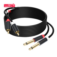 Menewstart Dual 1/4 TS to RCA Stereo Audio Interconnect 10FT, Black