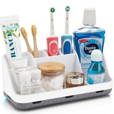 Bathroom Countertop Organizer Toothbrush Holder 2-Tier 7 Slots White Anti-Slip