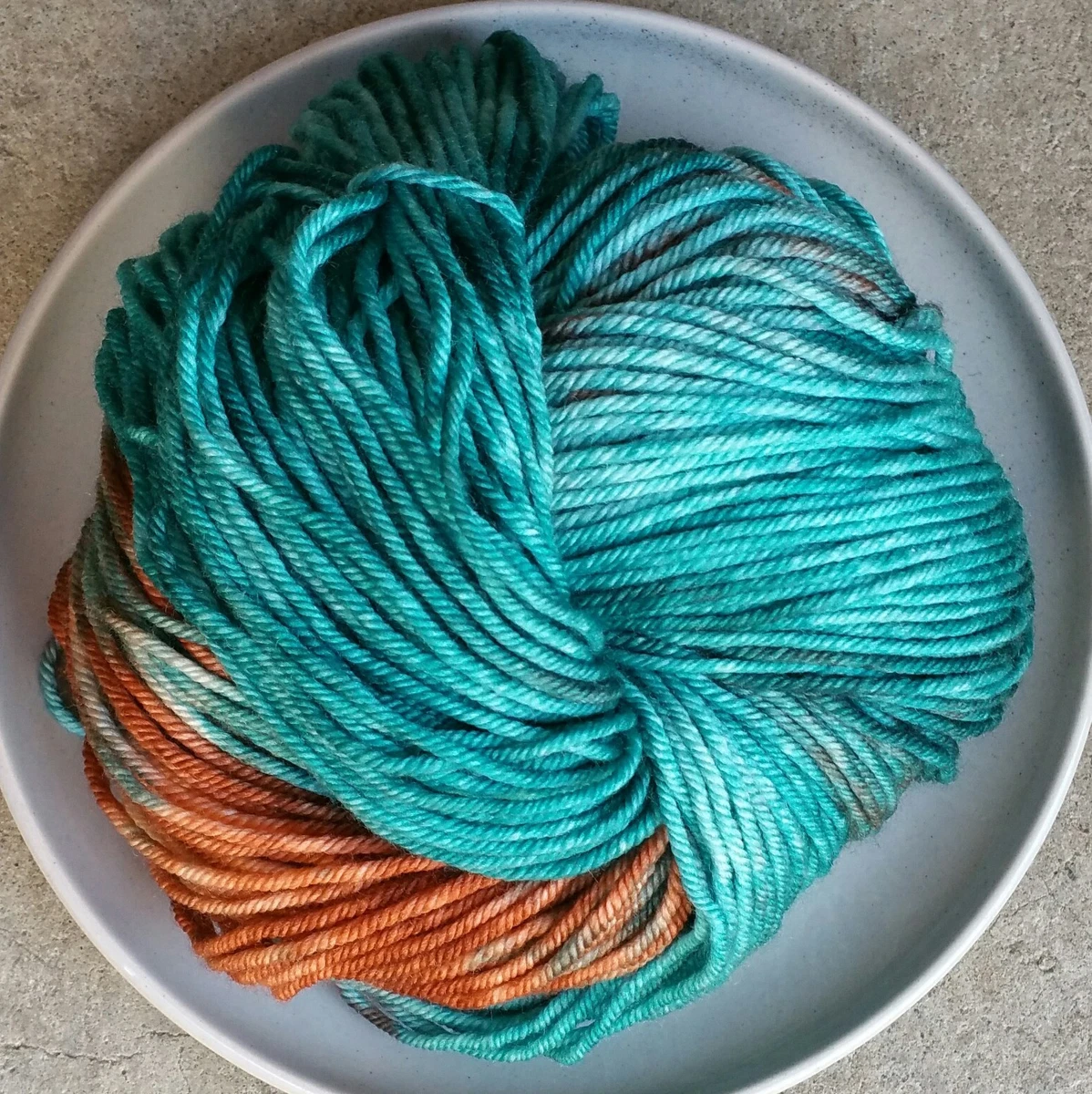 Hand Dyed 8ply Yarn, 100g 200m Variegated Teal Brown Merino Nylon Silk Blend
