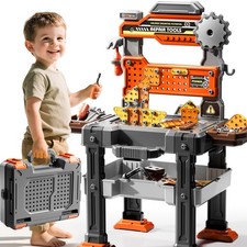 2 in 1 Workbench Tools Toys Set with Sound for Toddlers Aged 3-5, 145 PCS Edu...