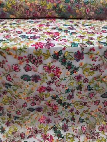 Fabric By The Yard Multicolor Lace Pink Fuchsia Embroidery Flowers On White Mesh image 12