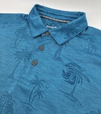 Tommy Bahama IslandZone Polo Mens Medium Teal Palm Jacquard Golf Shirt