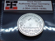 Beautiful Third Reich *1934-J* 1 Reichsmark Coin Nazi Germany Rare Nickel J.354