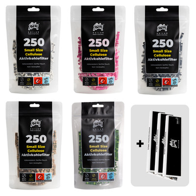 250x KAILAR Cellulose Aktivkohlefilter Ø5,9mm + 3x  Papers, in SECHS Farben! NEU