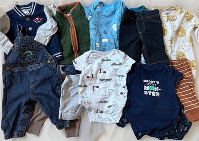 Carter s Baby Boy Multicolor Cotton Clothing Lot: Bodysuits, Tops, Pants, Hoodie