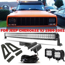 For Jeep Cherokee Xj 84-01 50 Curved Led Light Bar 4 Fog Pods Mount Brackets