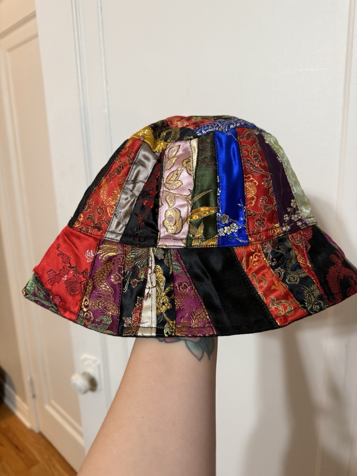 Silk Bucket Har Multicolored Patchwork Festival/r… - image 1