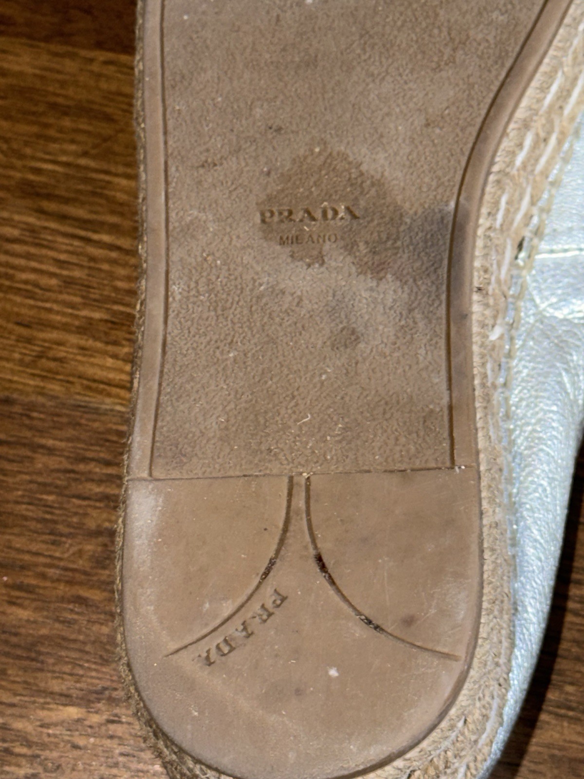 Prada Metallic Leather Peep Toe Espadrilles Platform   Casual Chic Resort 8.5 thumbnail 8