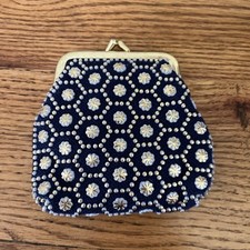 Vintage Blue Micro Beaded Kisslock Change Purse