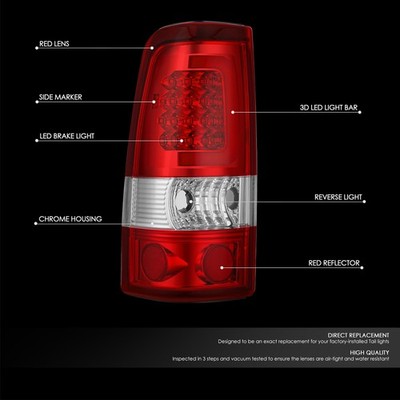 CLEAR LENS RED 3D LED REAR TAIL BRAKE LIGHT FOR 99-03 SILVERADO