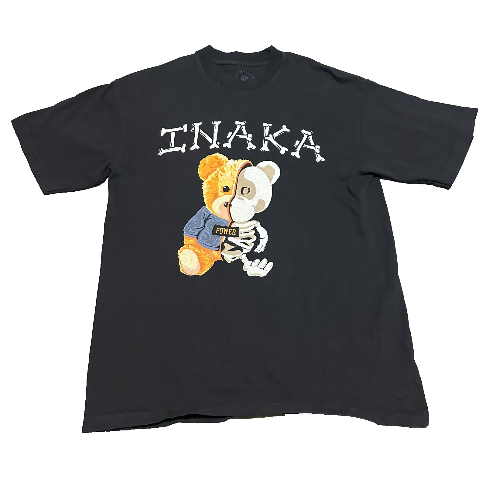 Inaka Power Teddy Bear Medium M Skeleton Bear Black T Shirt Polo