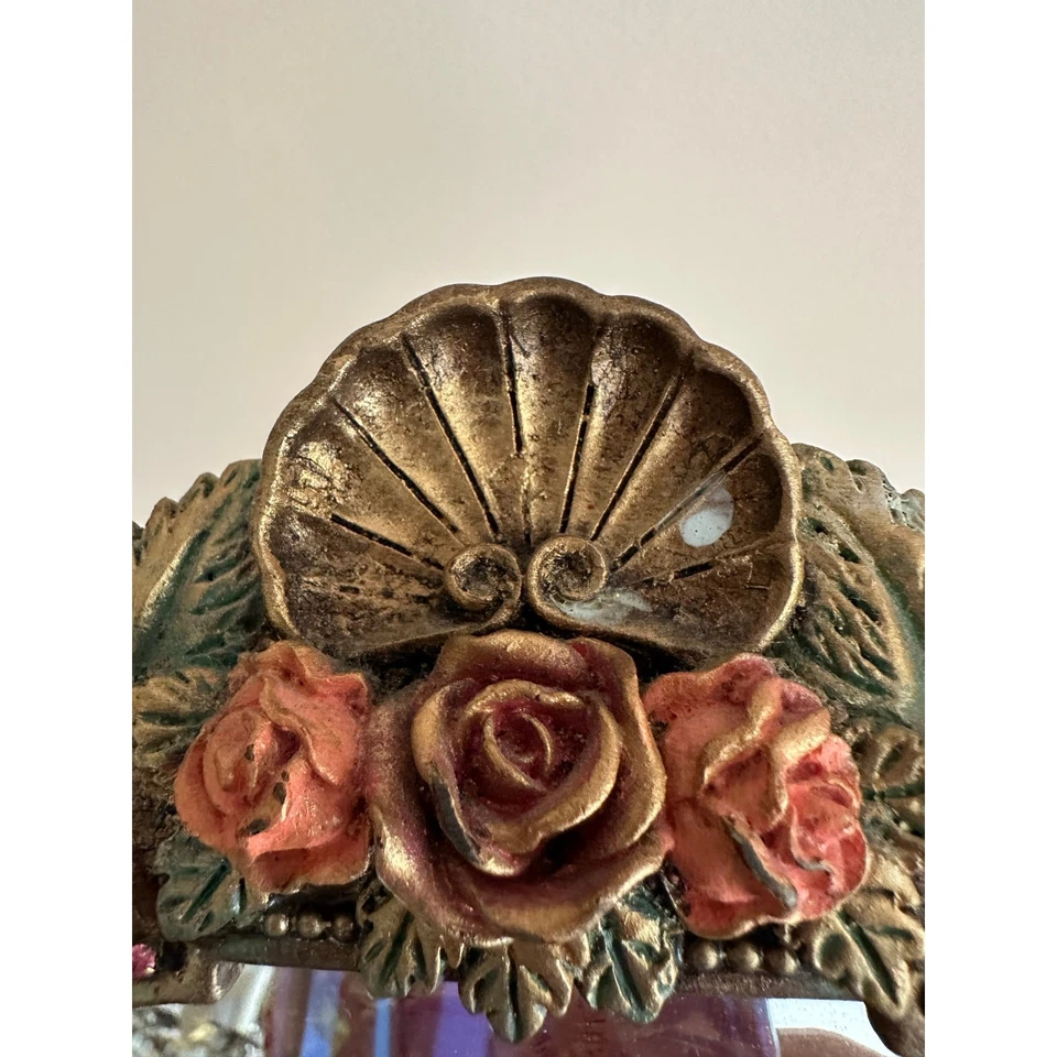Vintage Mirror Michal Negrin ? Flowers Unique sea shell crystal desk top Vanity - Image 3 of 4