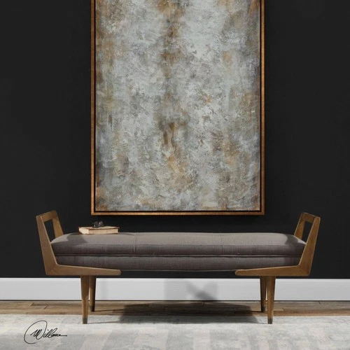 Waylon 59" Wide Taupe Gray and Oak Modern Banquette Tufted Bench - Picture 3 of 6