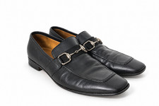 Gucci Black Leather Horsebit Loafers Men 41E Slip On Dress Shoes Made Italy