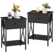 Nightstands Set of 2,End Tables with Storage Shelf&Fabric Drawer,Side Tables ...