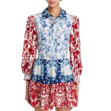Alice + Olivia Paulie Tiered Blouson Sleeve Mini Dress Sz XS