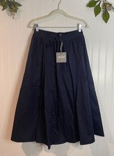 Marled Womens Navy Blue Pleated Midi Skirt With Elastic Waist  Drawstring S