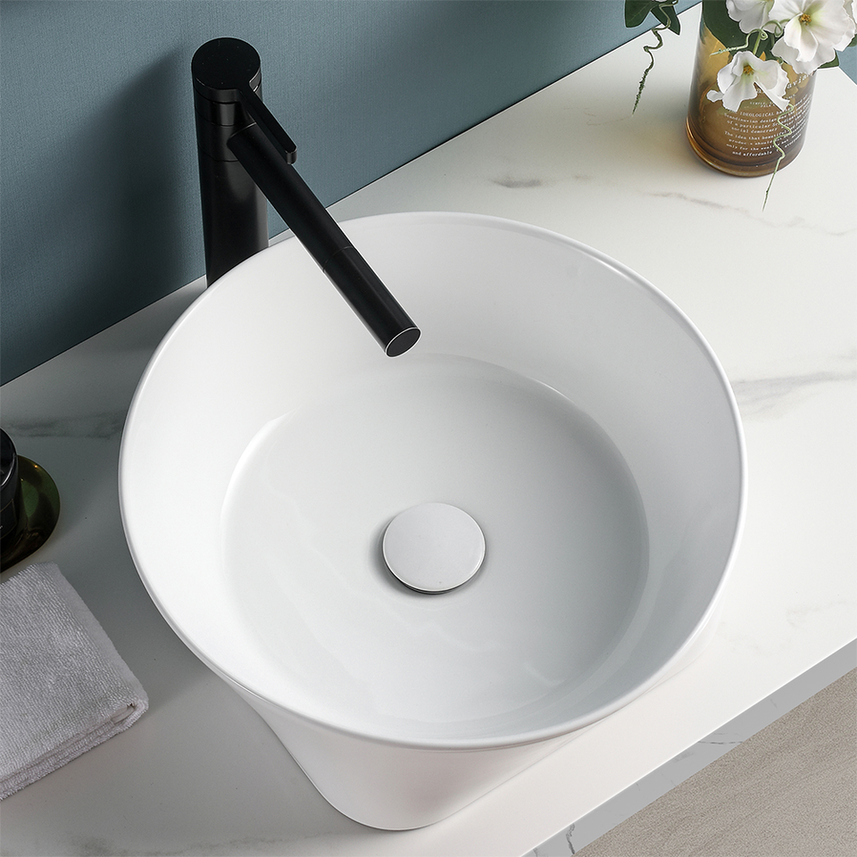 Durable Ceramic Bathroom Sink Round Basin Bowl Countertop+Pop up drain