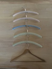 Lot Of 6 Vintage Wood Hangers From The 50  s 4 Covered In Fabric 1 Crocheted