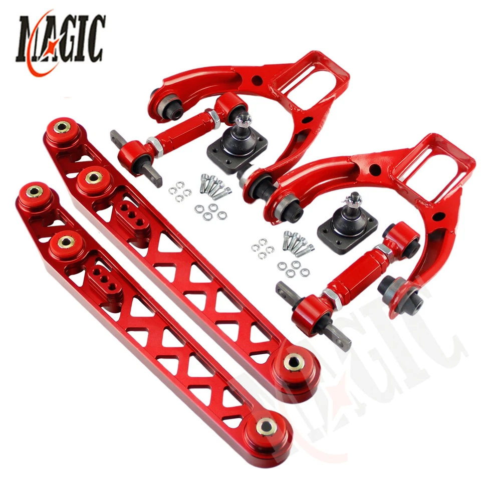 Brazo de control inferior LCA + Kit de inclinación superior delantero + trasero para 96-00 Honda Civic EK rojo Foto 3 de 4