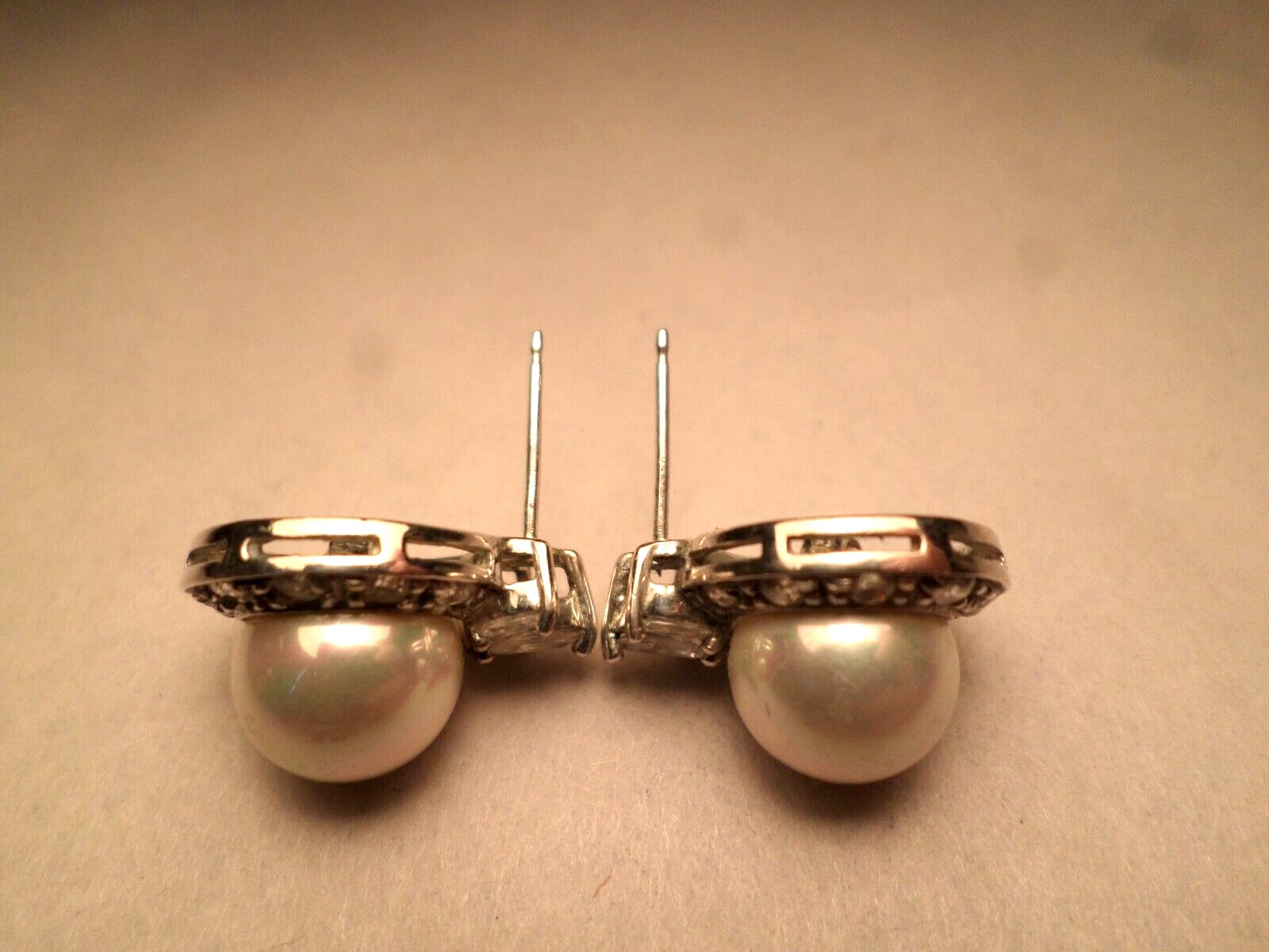 Sterling Silver Earrings Post Simulated Pearl - image 8