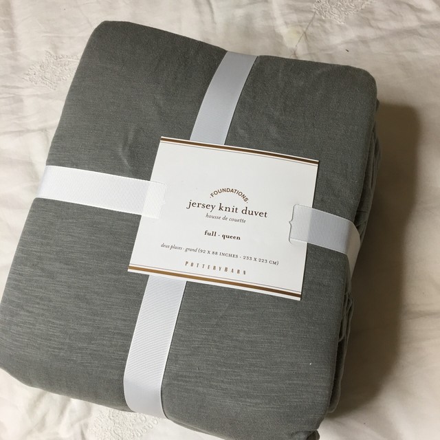 Pottery Barn Wheaton Stripe Linen Cotton Duvet Cover King Gray