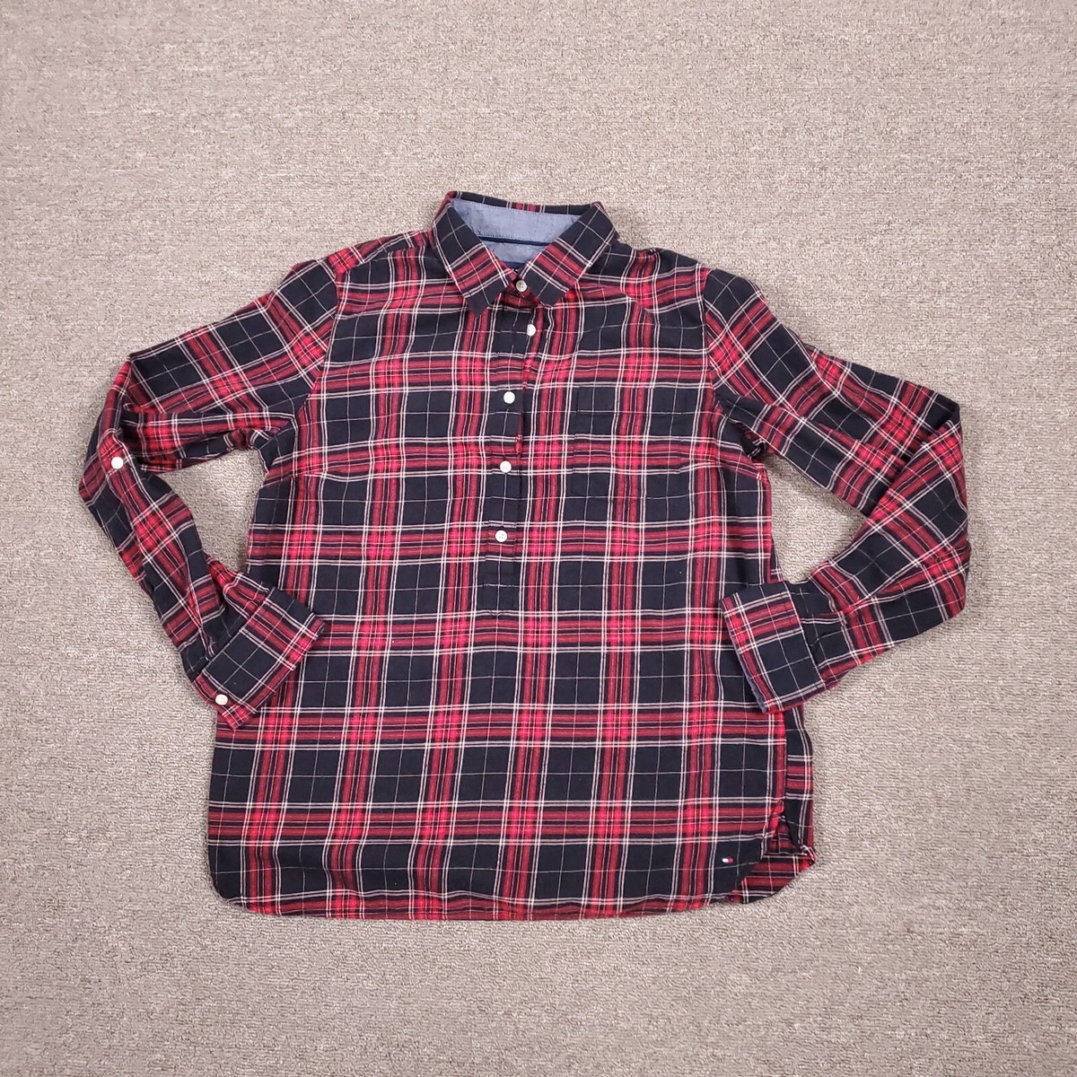 Tommy Hilfiger Red Medium Plaid Button Down Lumberjack Loungewear