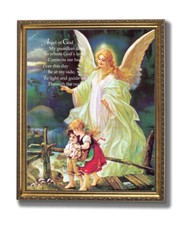 Guardian Angel Poem Children Bridge Religious Wall Gold Framed Art 16x20