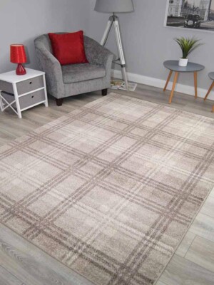 Schottenkaro Teppiche Flurmatten Beige Taupe Stil Natur Weich Qualität Lang Gut Und Günstig