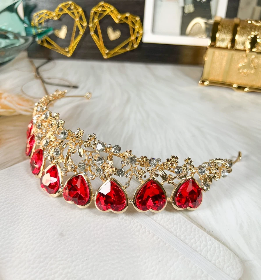 Queen of Heart Tiara, Red Heart Crown, Fairy Headband, Quinceanera Headpiece - Image 4 of 4